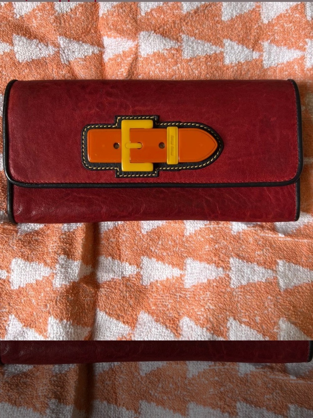 MiRed Leather Clutch Wallet with Orange Accent Buckle